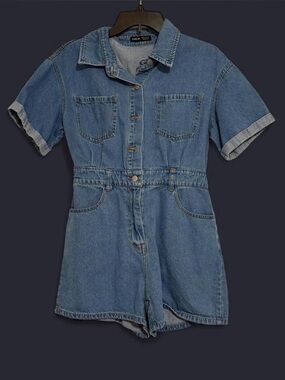 SHEIN Blue Short Sleeve Denim Romper for Women